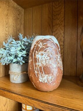 Studio Pottery Rustic Brown and Cream Vase - Abstract Art